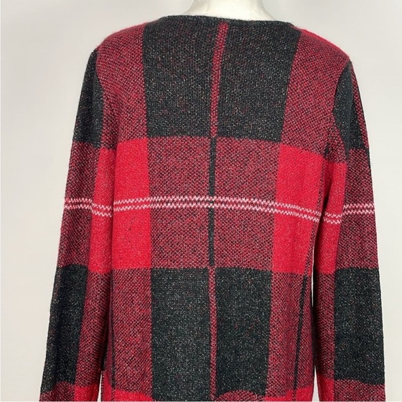 Adrienne Vittadini Red and Black Buffalo Plaid Open Front Cardigan. Size Large. - Picture 7 of 13